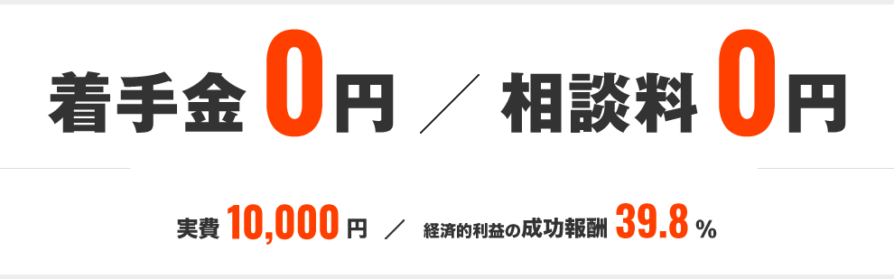 着手金0円／相談料0円 実費10,000円／経済的利益の成功報酬40%