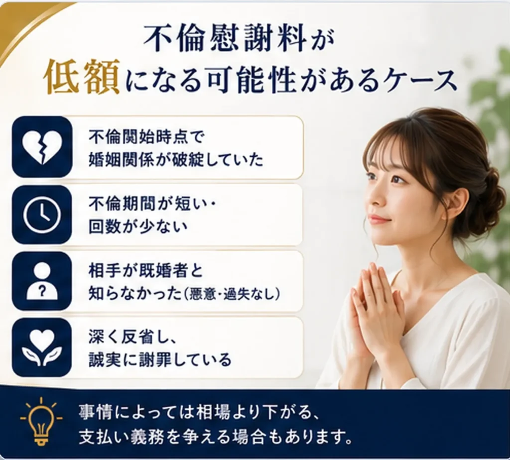 3. 不倫慰謝料が相場より低額になる可能性があるケース