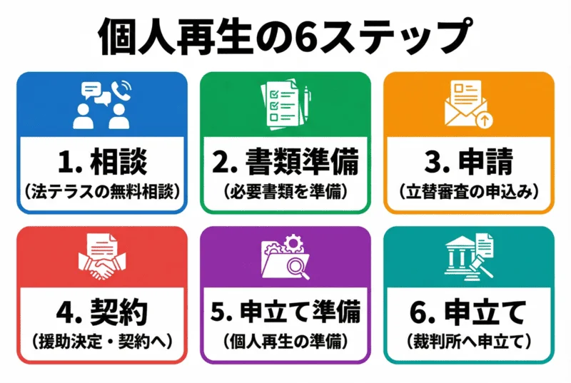 法テラスで個人再生する流れ 6つのステップ